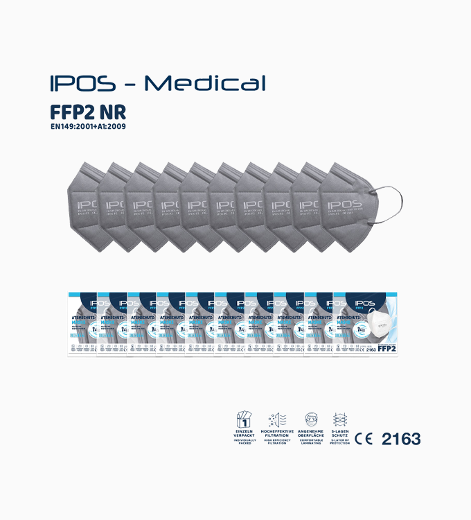 Ipos Meltblown Protective Mask FFP2 Γκρί 10τμχ - Image 2